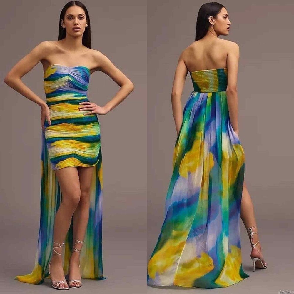 Vineet Bahl Anthropologie Train Dress XS Bahl Tie Dye Wedding Turquoise Blue